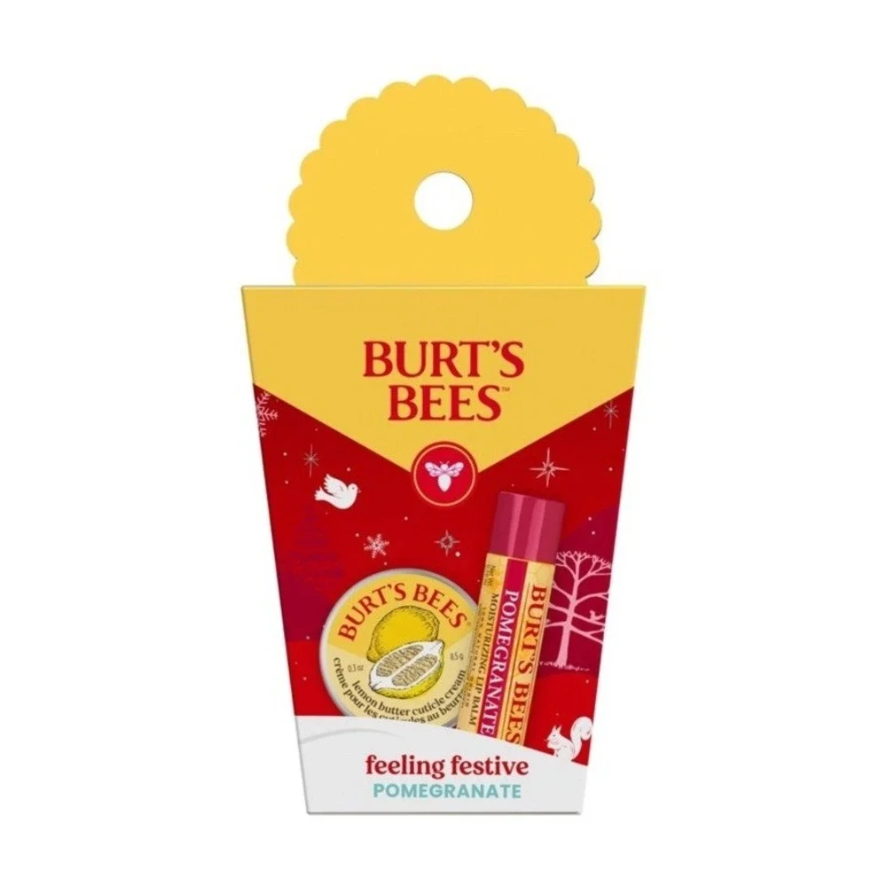Burt's Bees Feelin Festive Gift Set Pomegranate Lip Balm & Lemon Hand Crm Lotion